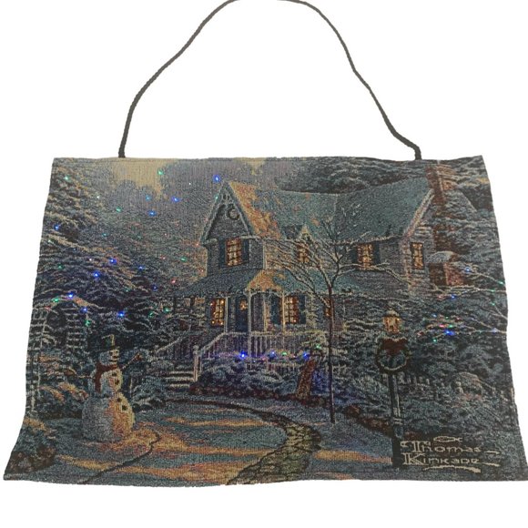 Thomas Kinkade The Night Before Christmas Fiber Optics Fabric Wall Tapestry - Picture 2 of 10